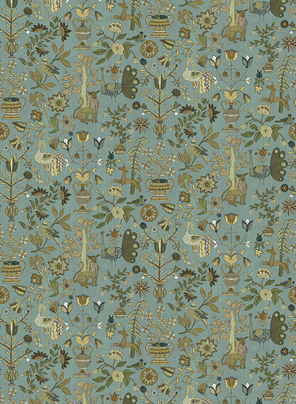 Tapete Fable Garden - Mid Blue and Olive