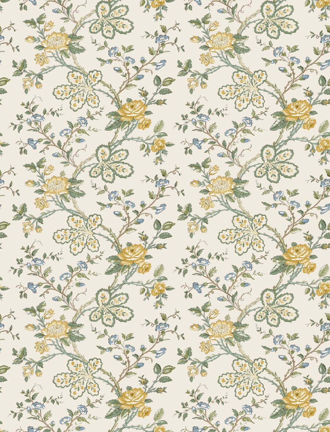 Carta da parati Genevieve - Yellow/ Sage/ Ivory