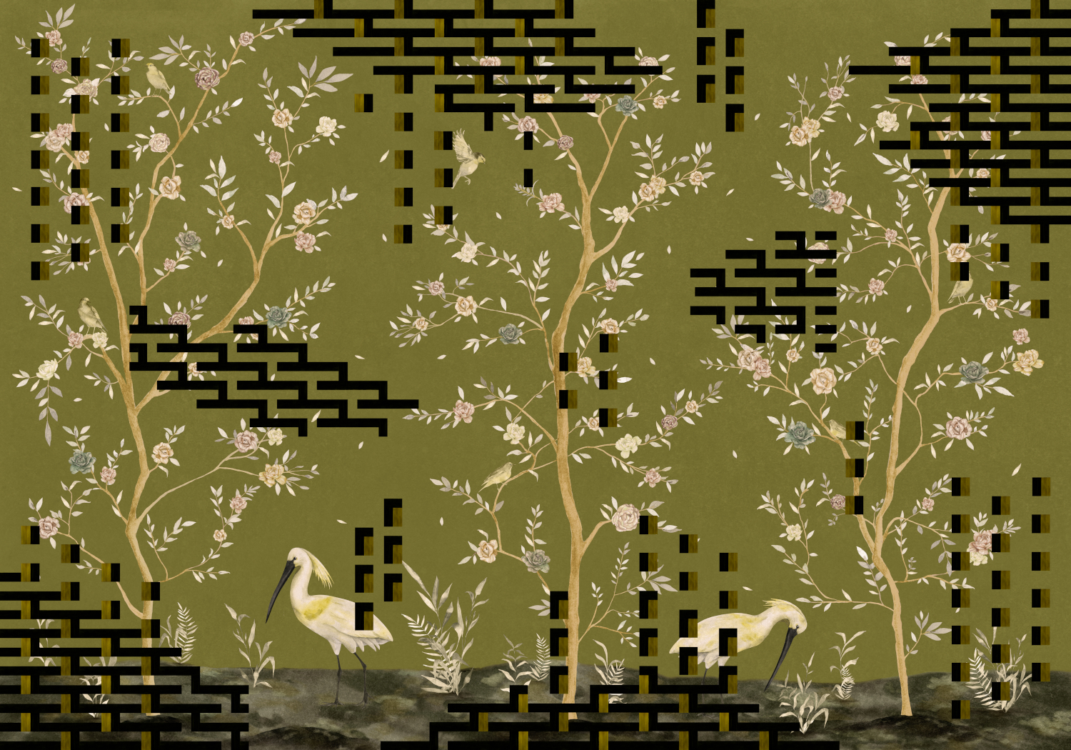 Wandbild Tetris Chinoiseries - green