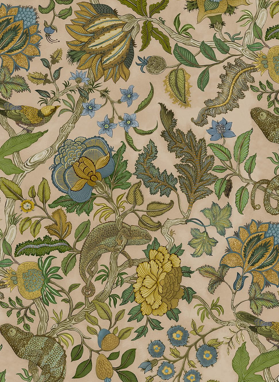 Tapete Chameleon Trail - Plaster Pink, Ochre and Blue
