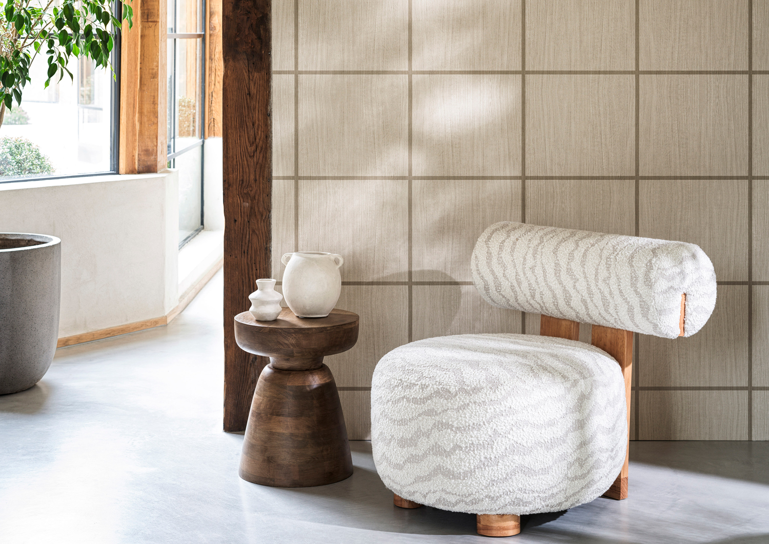 Tapete Wood Blocks - Ash/ Taupe Gloss