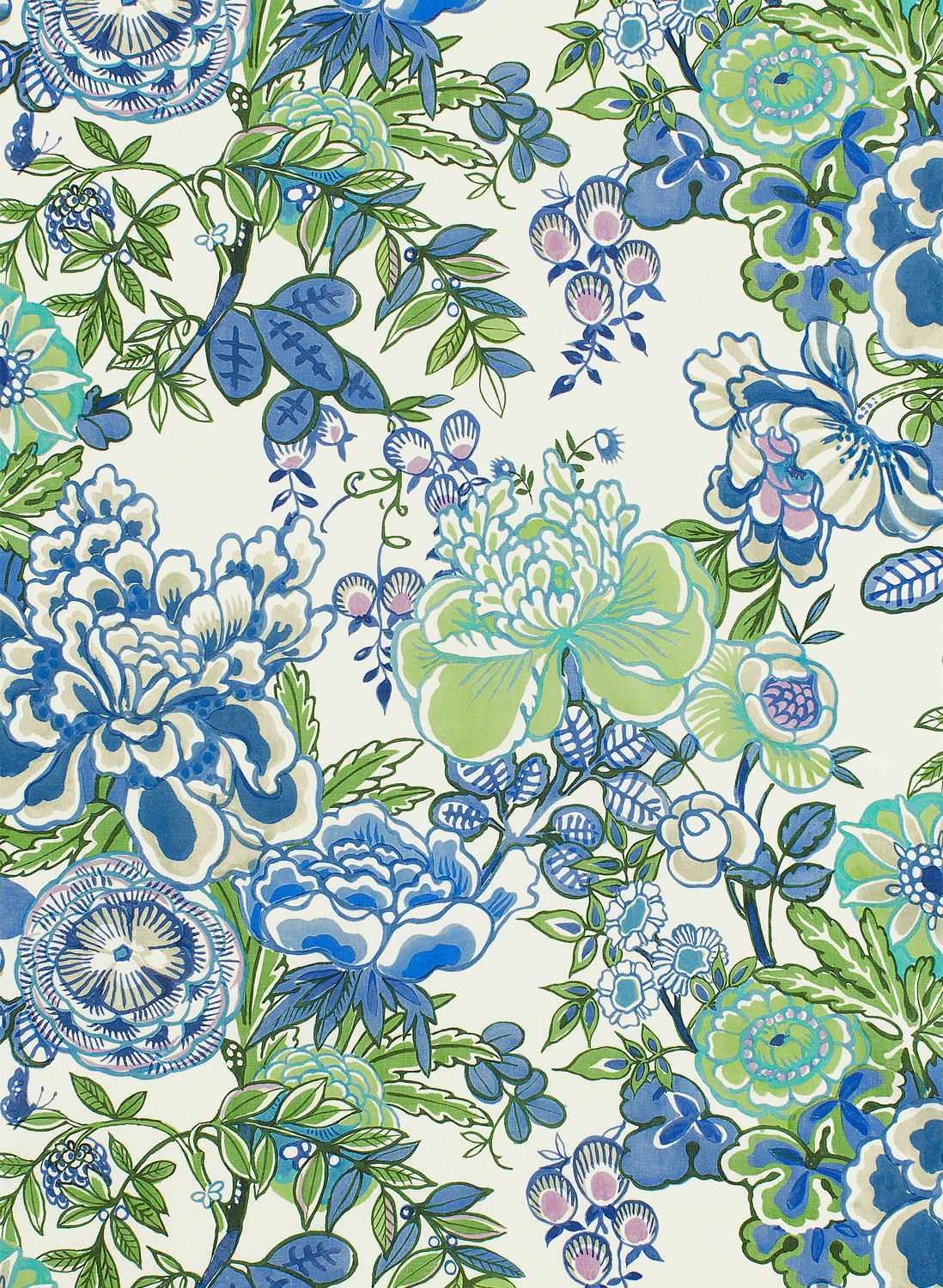 Tapete Peony Garden - Blue and Green