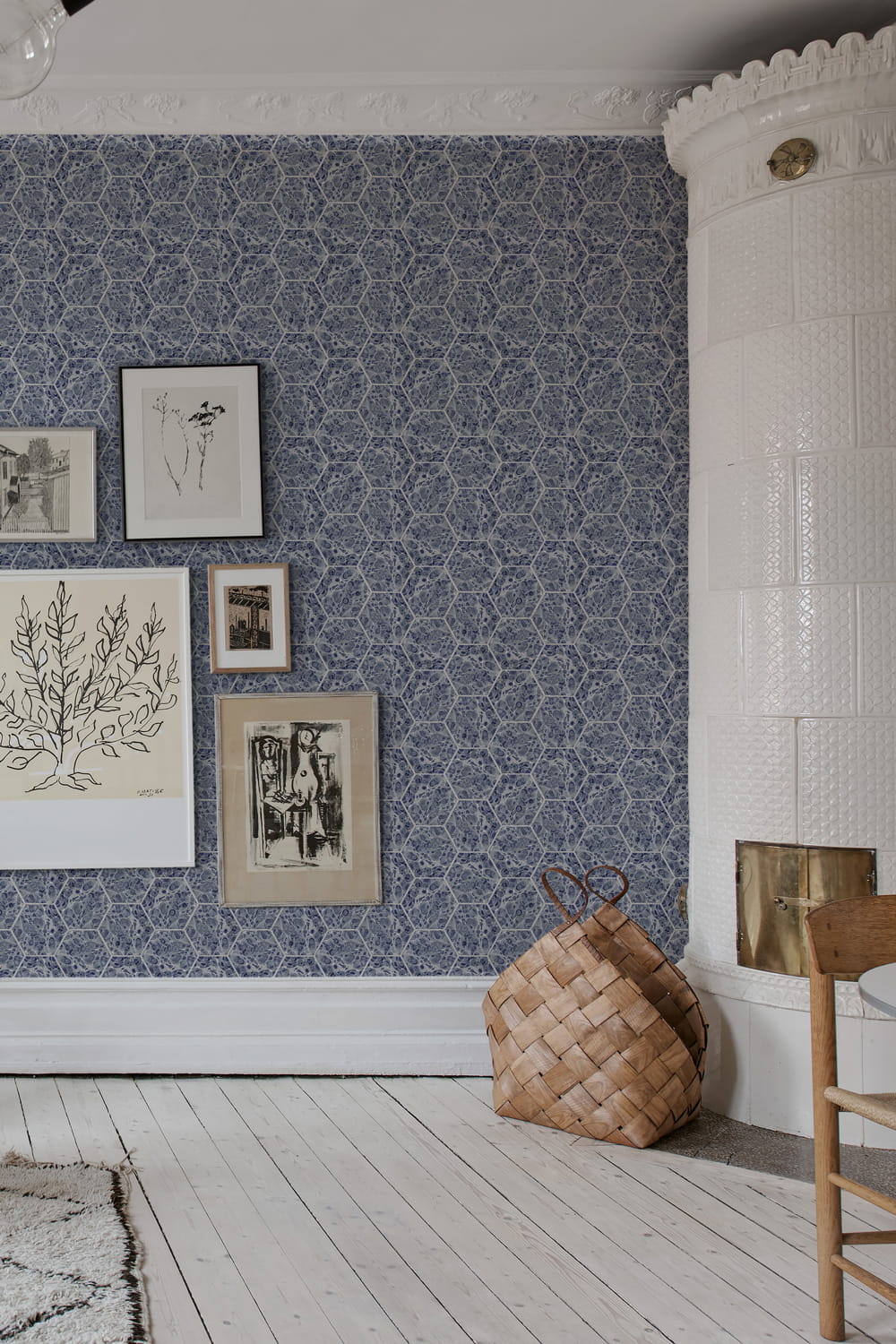 Tapete Marbled Hexagon Tiles - Dark Blue