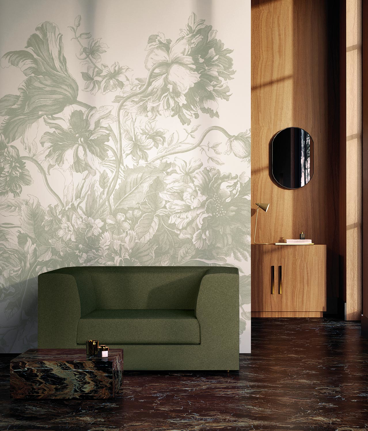 Wandbild Engraved Flowers Uyterlinde - Green 195 cm