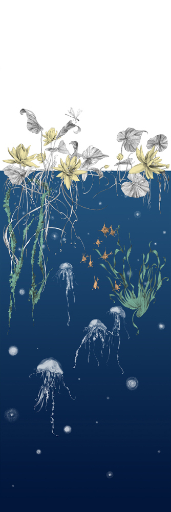 Tapete Nautilus/Méduses/Nénuphars - Marine - Méduses gauche - Marine