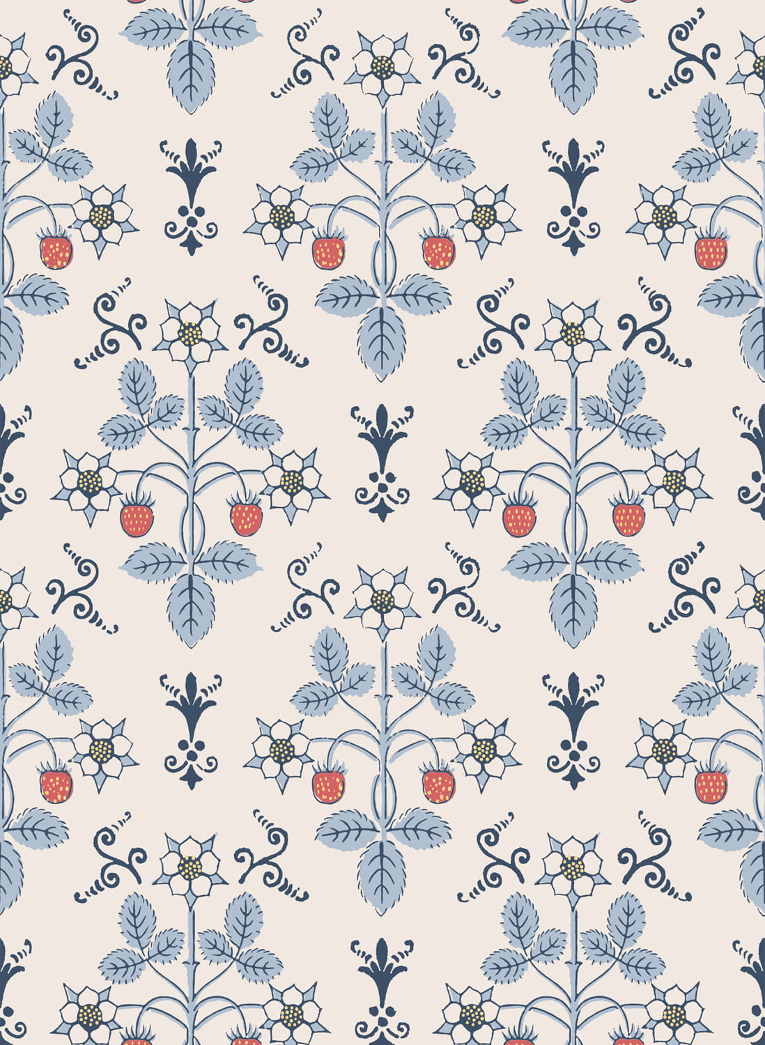 Tapete Strawberry - China Blue on Cream