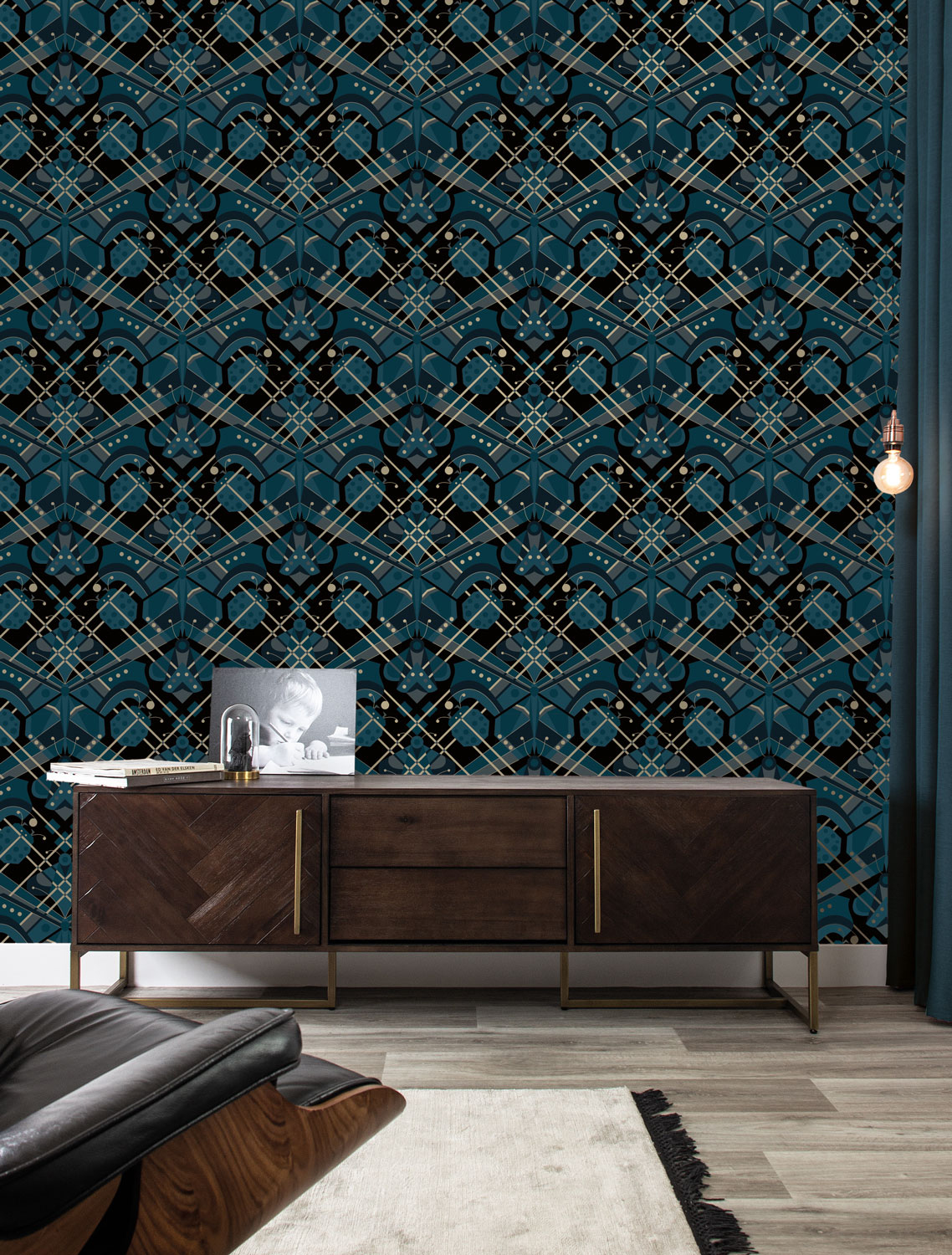 Tapete Art Deco Animaux Butterfly Gold - Blue