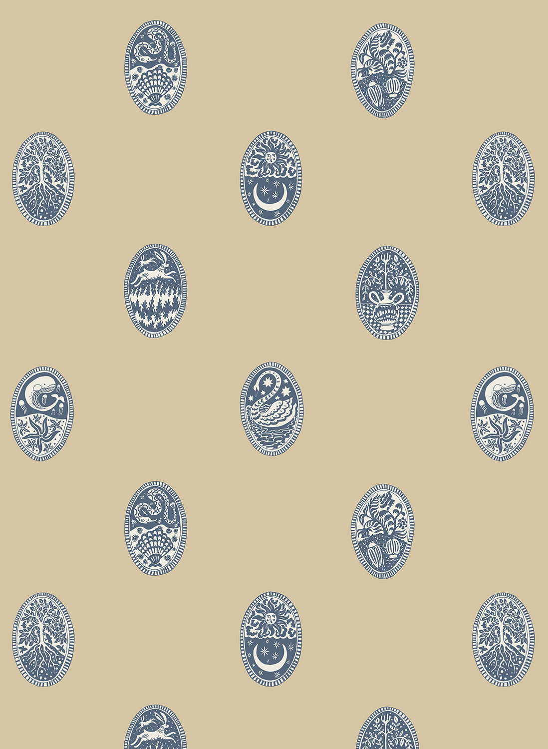 Tapete Linear Cameos - Shell, Churt Blue/ Cliffwell Stone