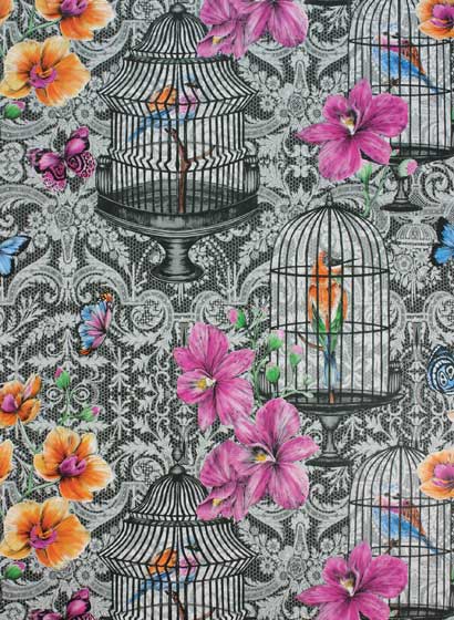 Tapete Orangery - Charcoal/ Pink/ Orange/ Cobalt