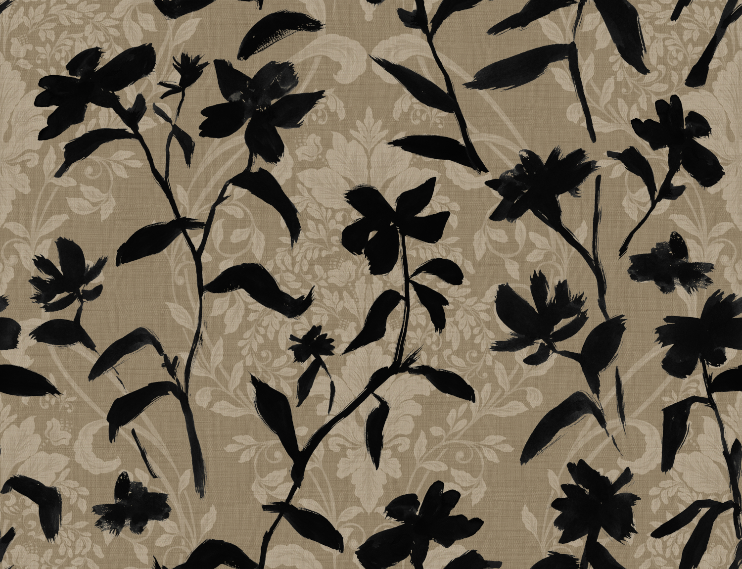 Tapete Blooming Damask - Black