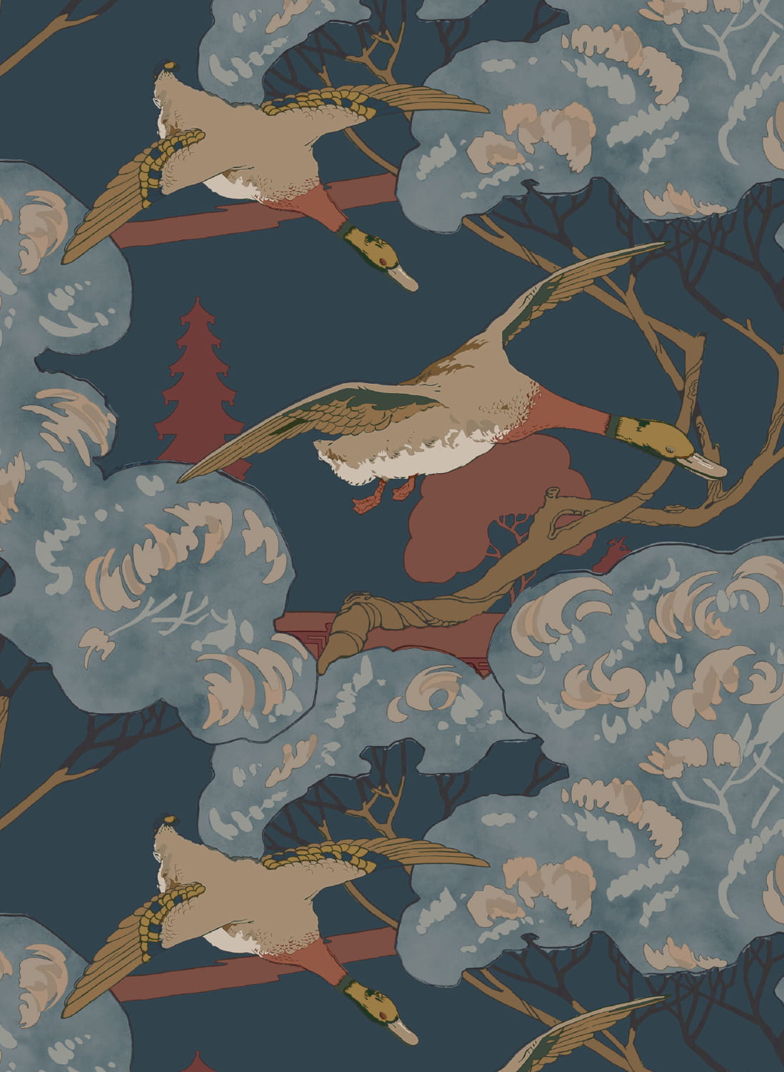 Tapete Grand Flying Ducks - Red/ Blue