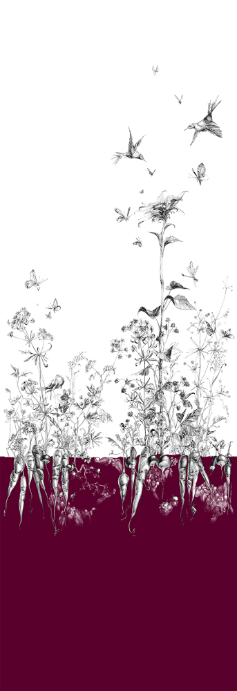 Tapete Lièvres/Fenouil/Tournesol - Aubergine - Tournesol Droit - Aubergine
