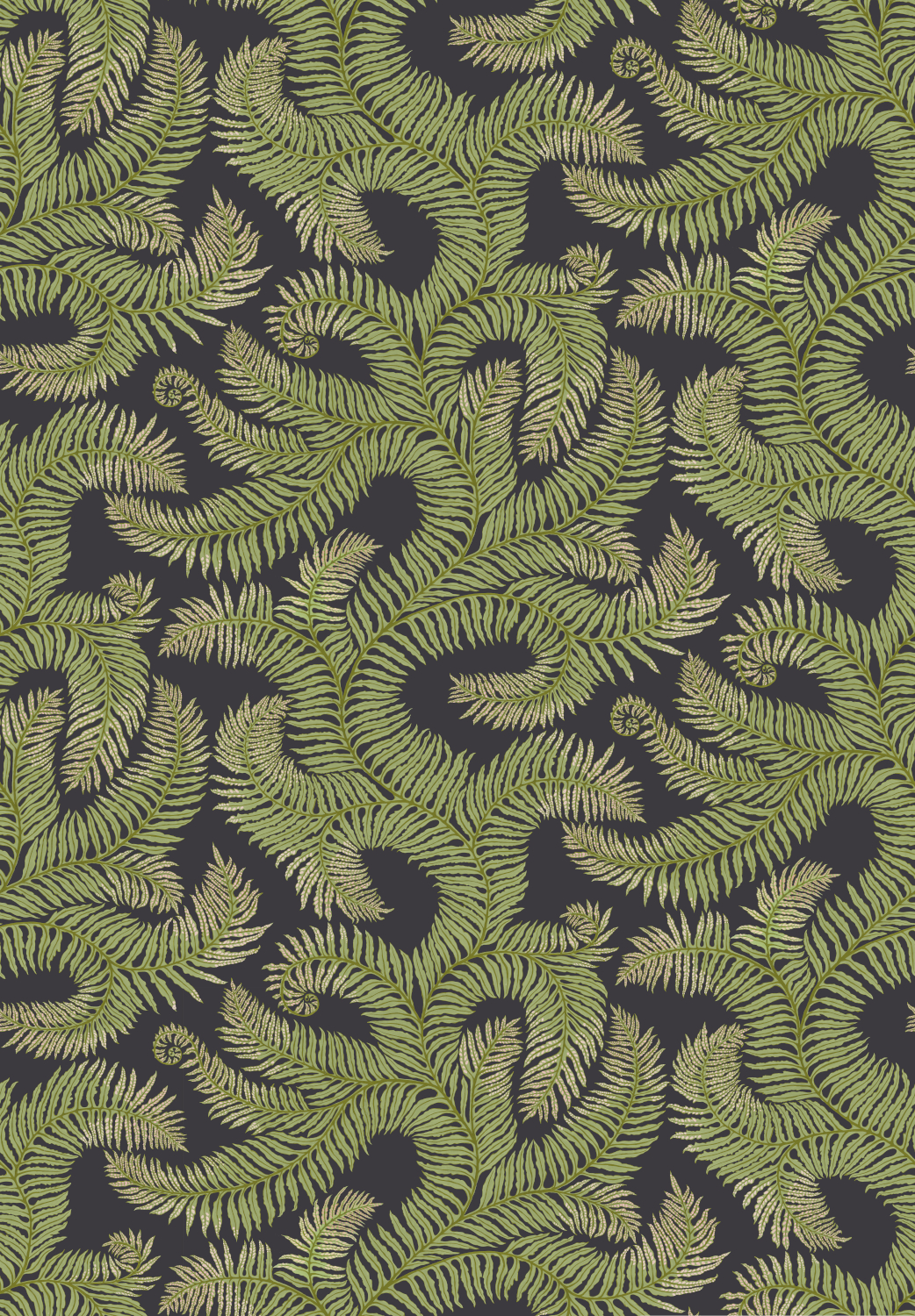 Tapete Bombes Fernery - Dark Grey/ Green
