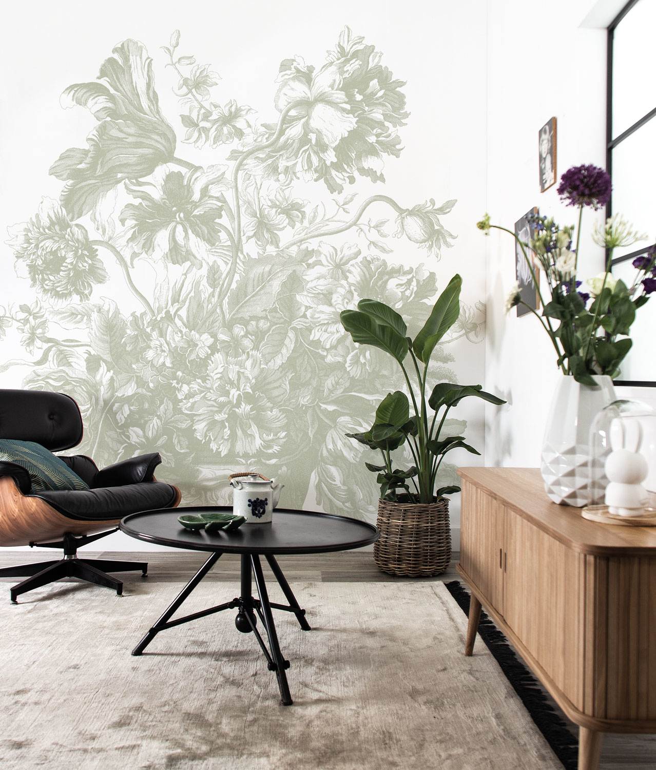 Wandbild Engraved Flowers Uyterlinde - Green 292 cm