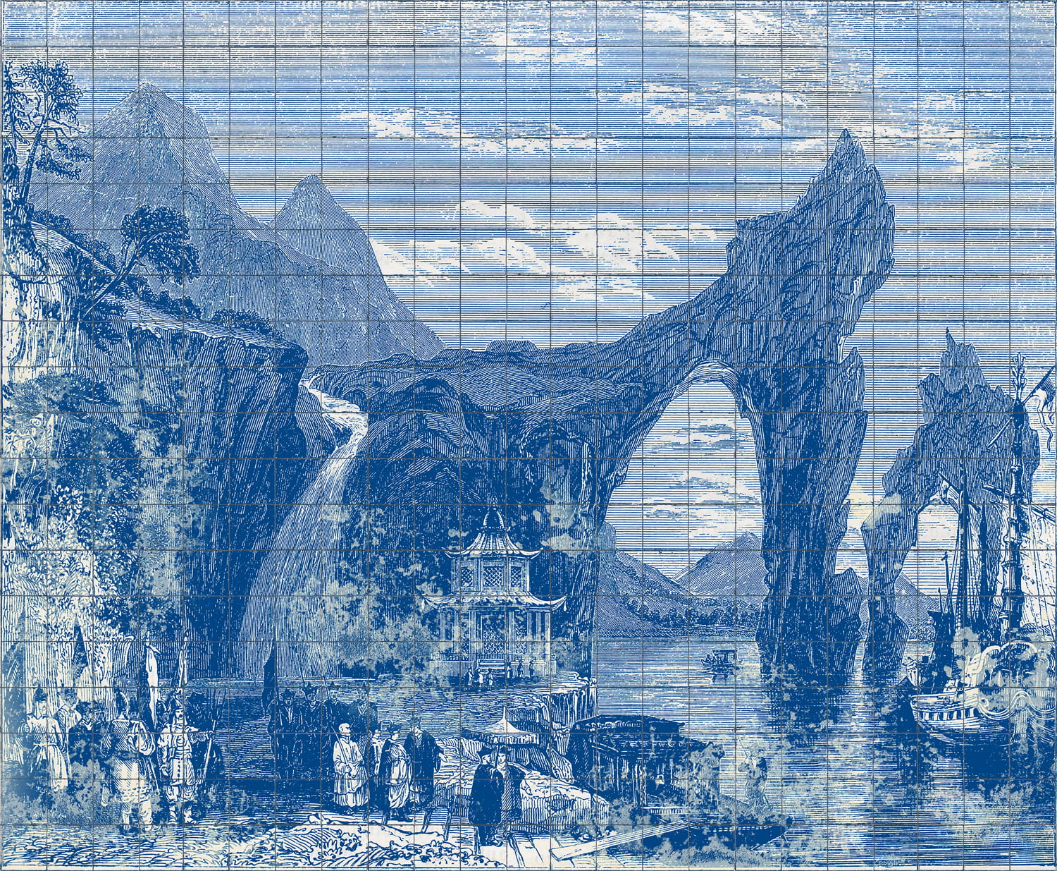 Wandbild Illustration Tiles - Indigo