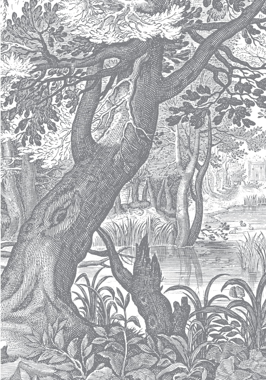 Wandbild Engraved Landscapes 4 - BW - 1.948m Breite
