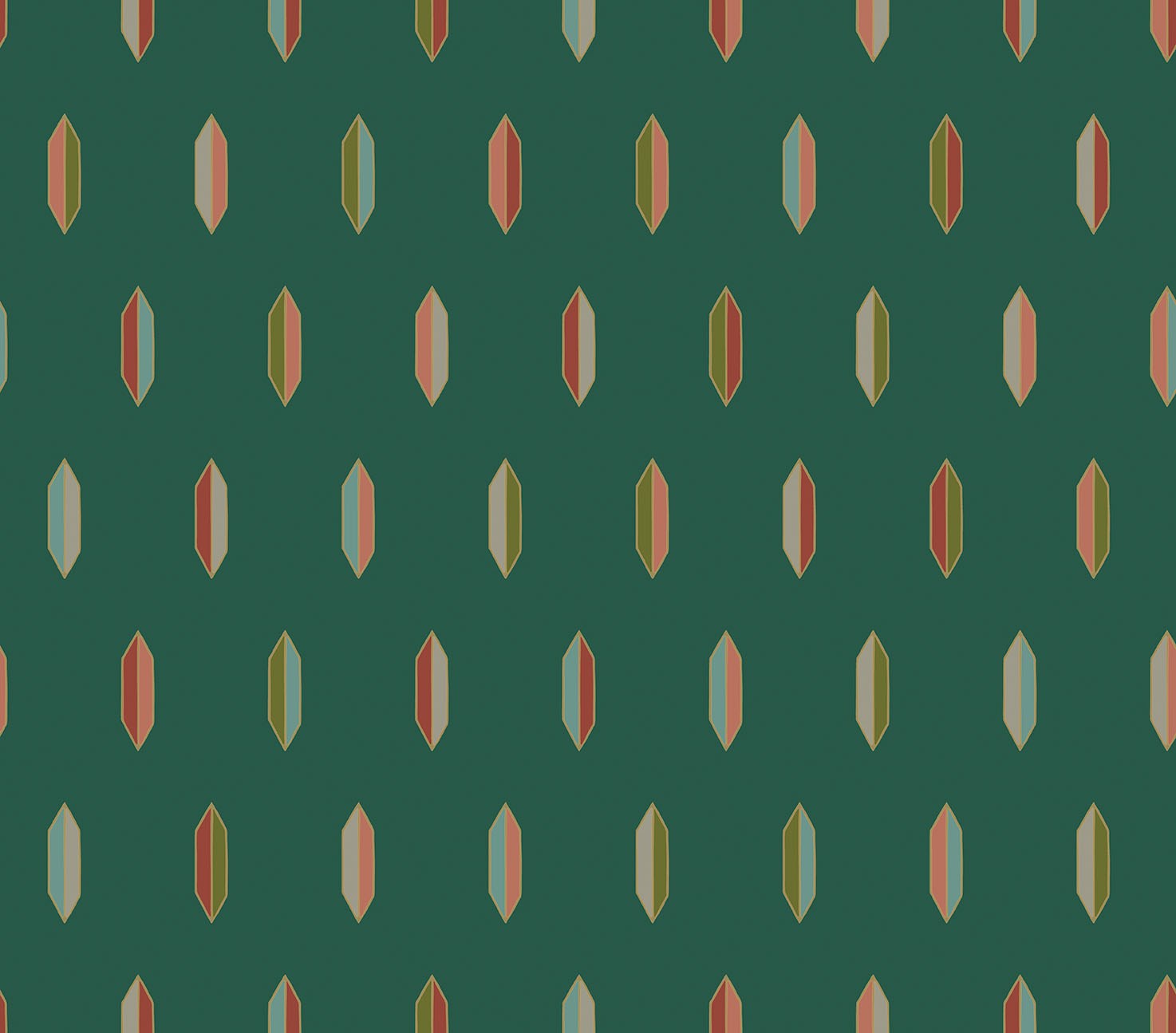 Wallpaper Inlay - Jewel Multi & Copper on Racing Green