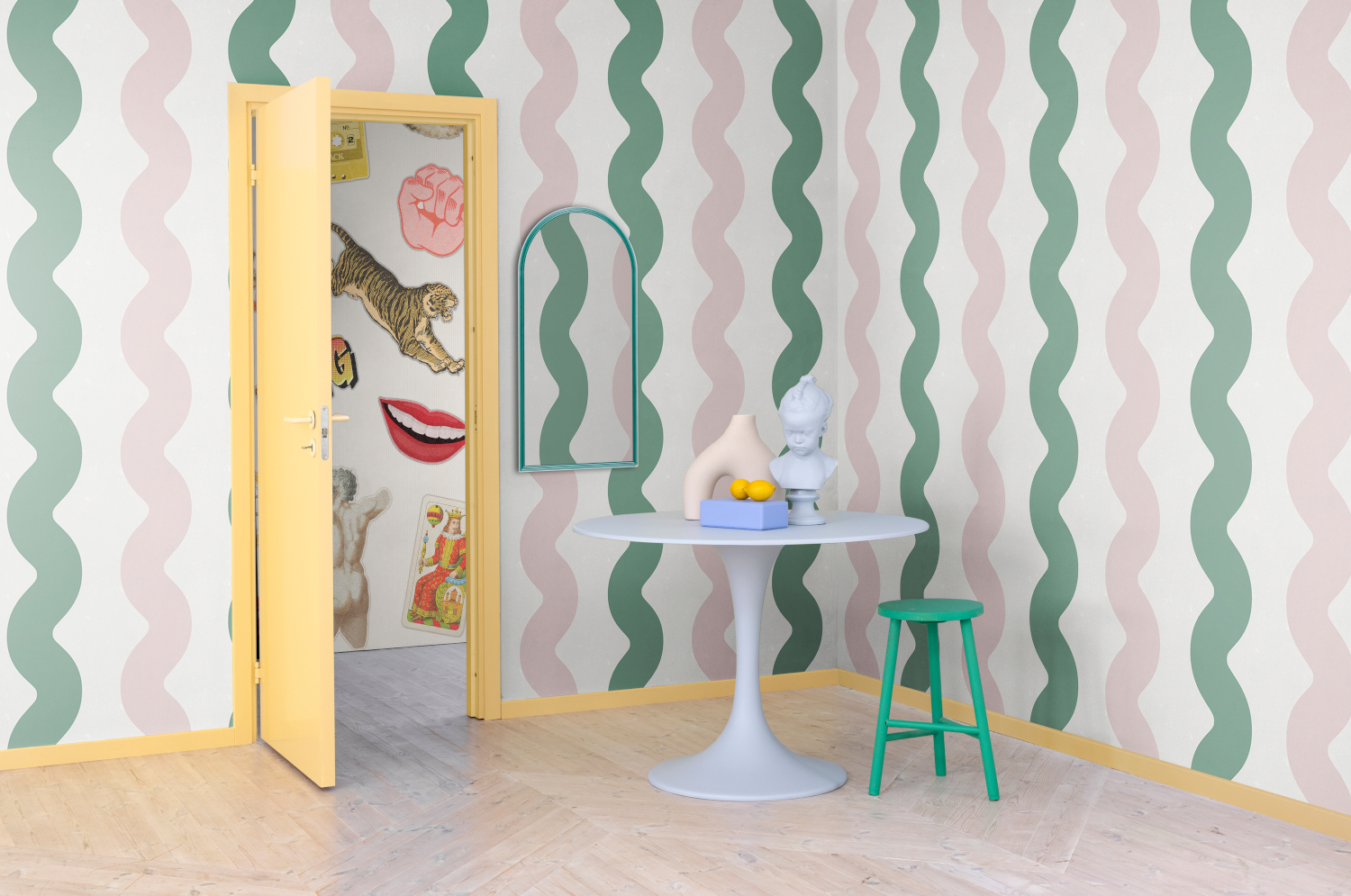Wandbild Wobbly - Green/ Pink