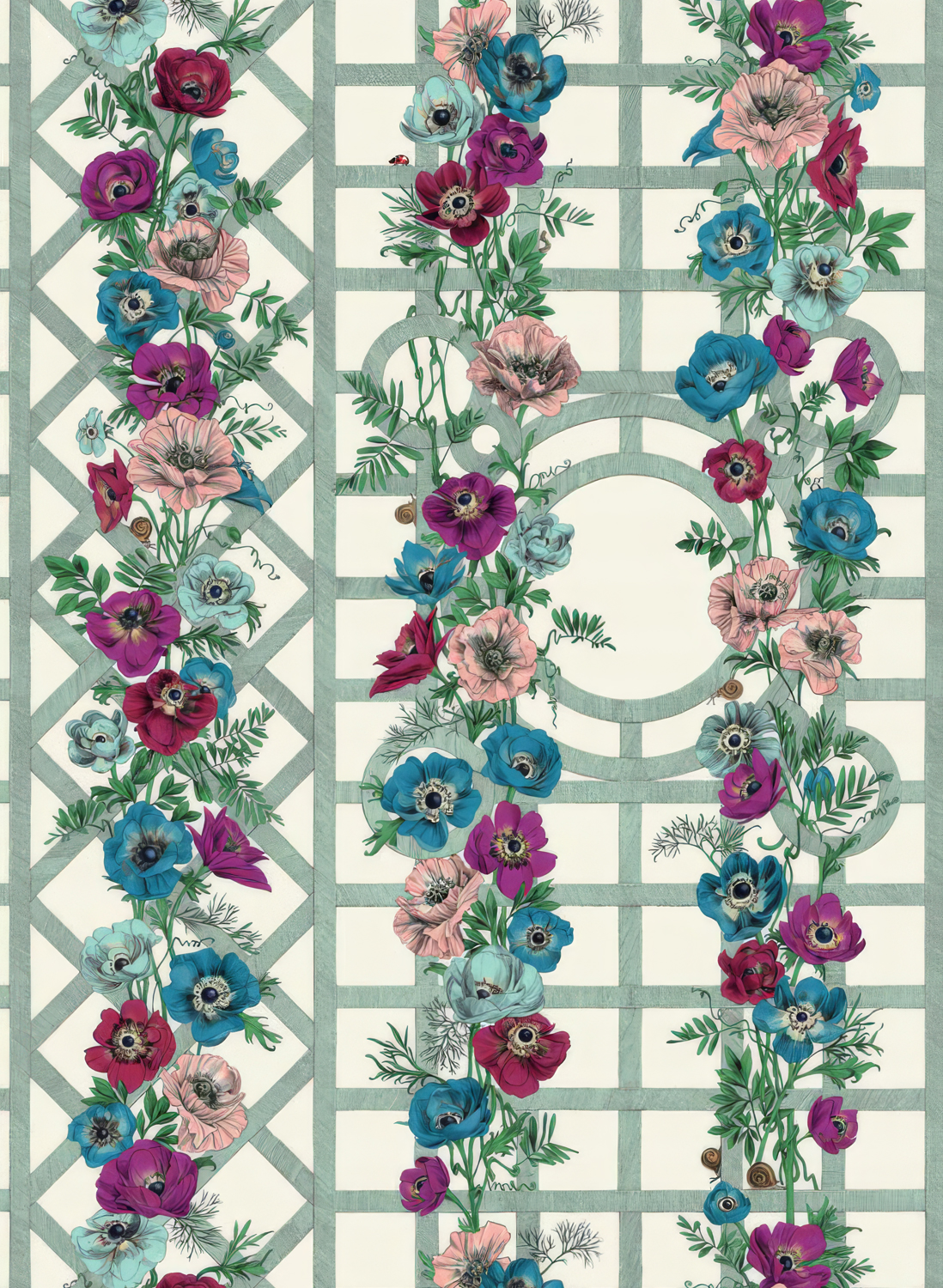 Tapete Jardin d'Anémones - Fuschia/ Bleu