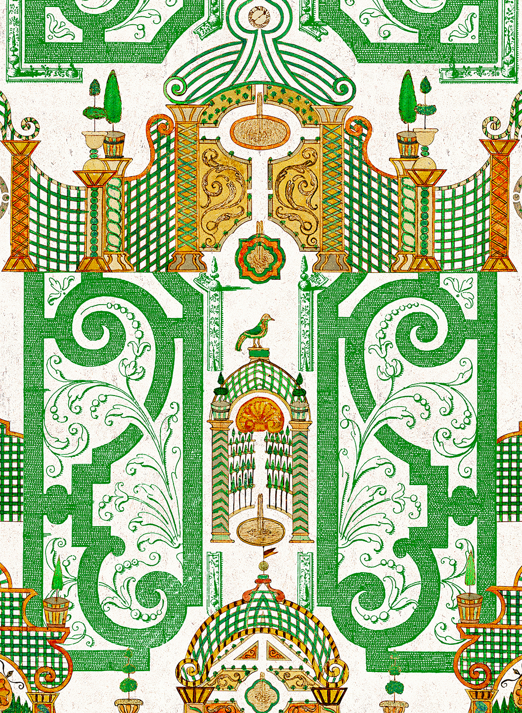 Tapete Emperors Labyrinth - Green/ Orange/ White