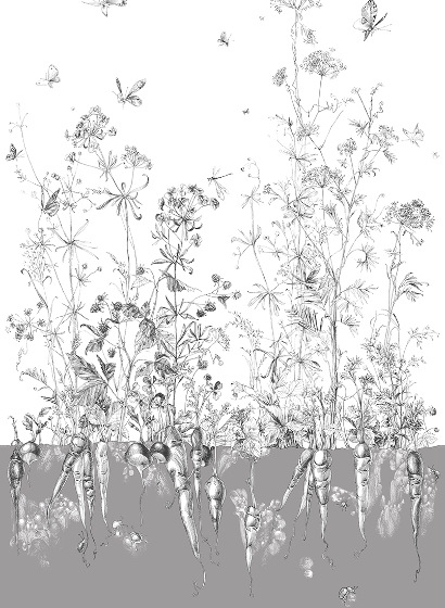 Tapete Lièvres/Fenouil/Tournesol - Gris - Fenouil Sauvage Droit - Gris