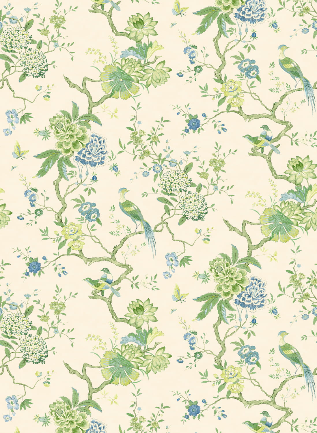 Tapete Oriental Bird - Green/ Blue