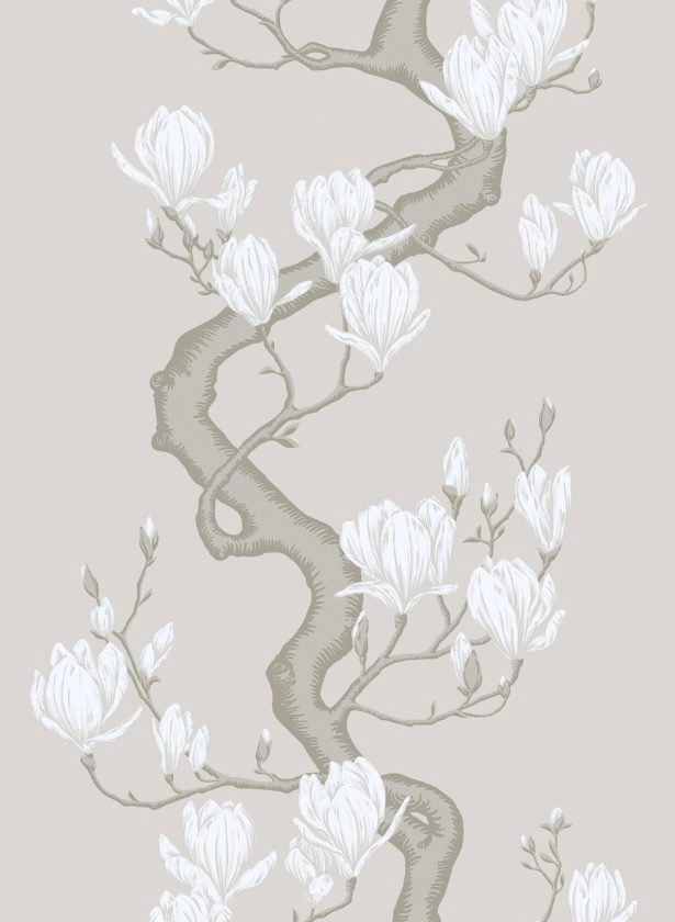 Tapete Magnolia Tree Silk - Non Slub Silk/ Soft Cream and Powder