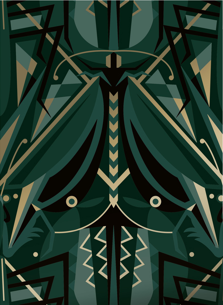 Tapete Art Deco Animaux Grasshopper Gold - green