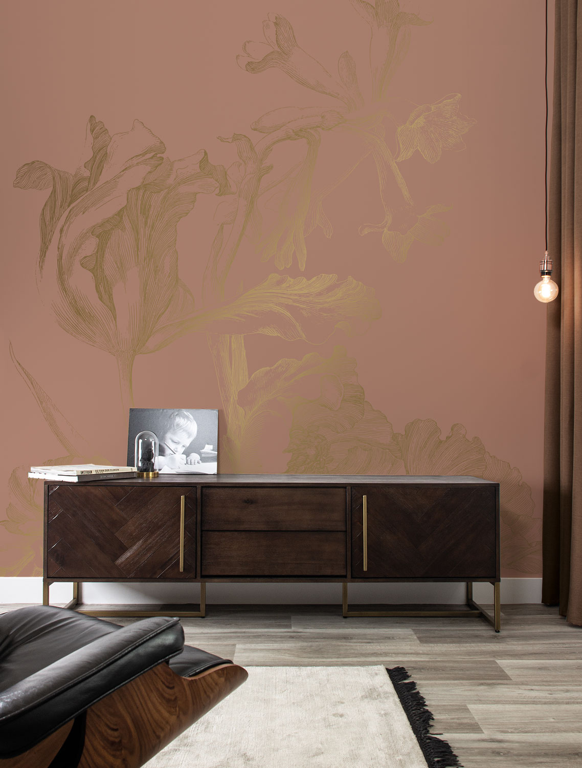 Wandbild Engraved Flowers Gold 4 - M