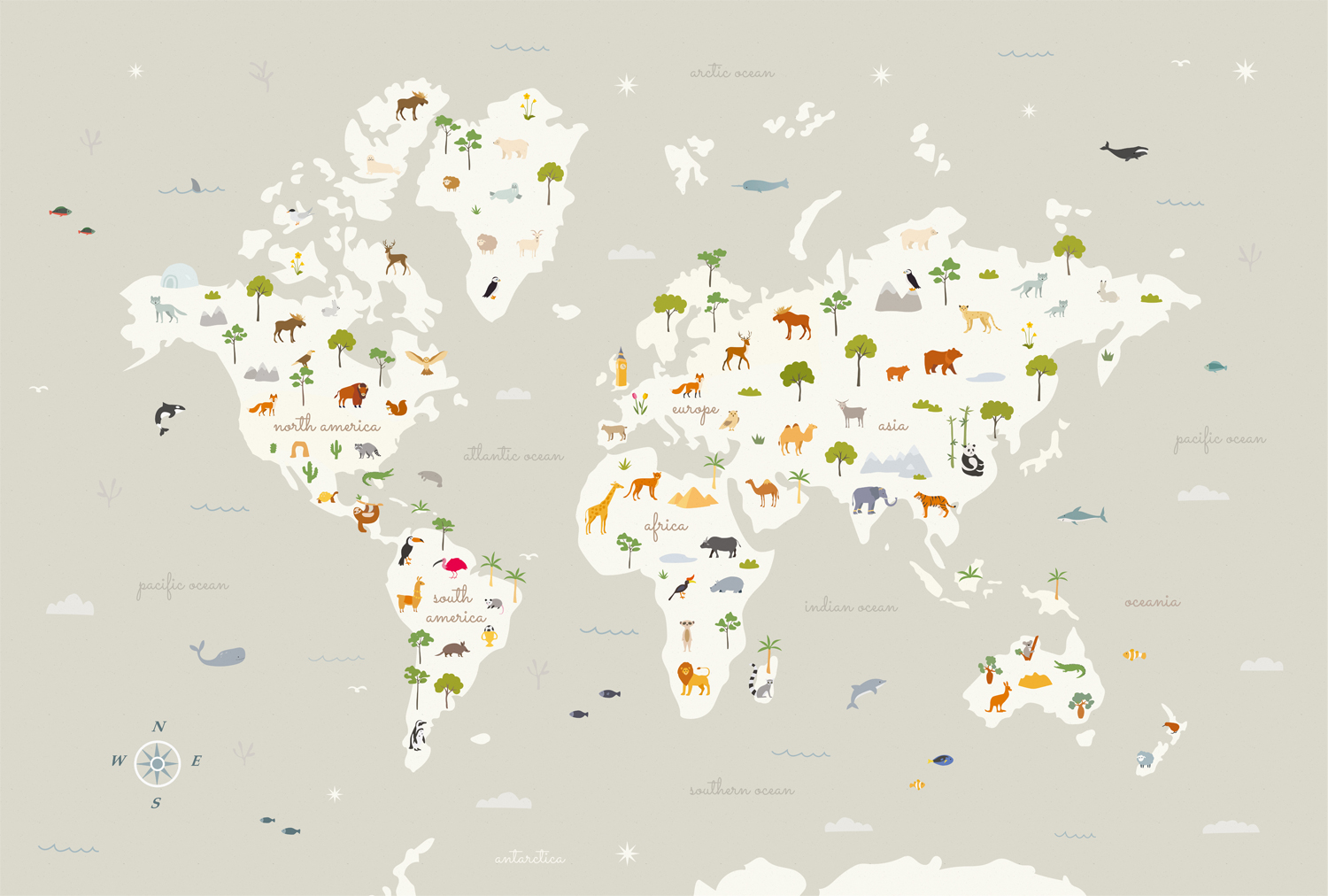 Wandbild Animal Map - Cloud