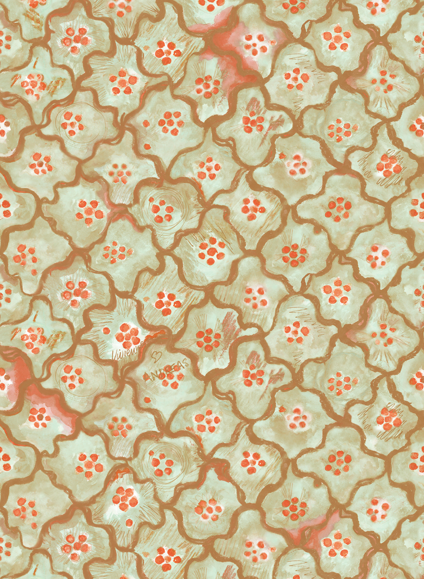 Carta da parati Vivienne Love Andreas - Mint & Tangerine