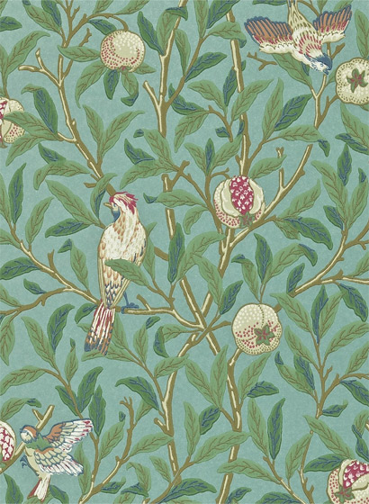 Tapete Bird & Pomegranate - Turquoise/ Coral