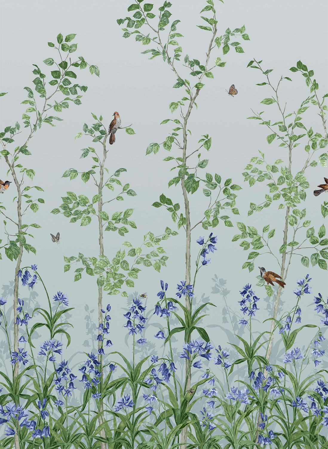 Tapete Bird and Bluebell - Celestial Blue