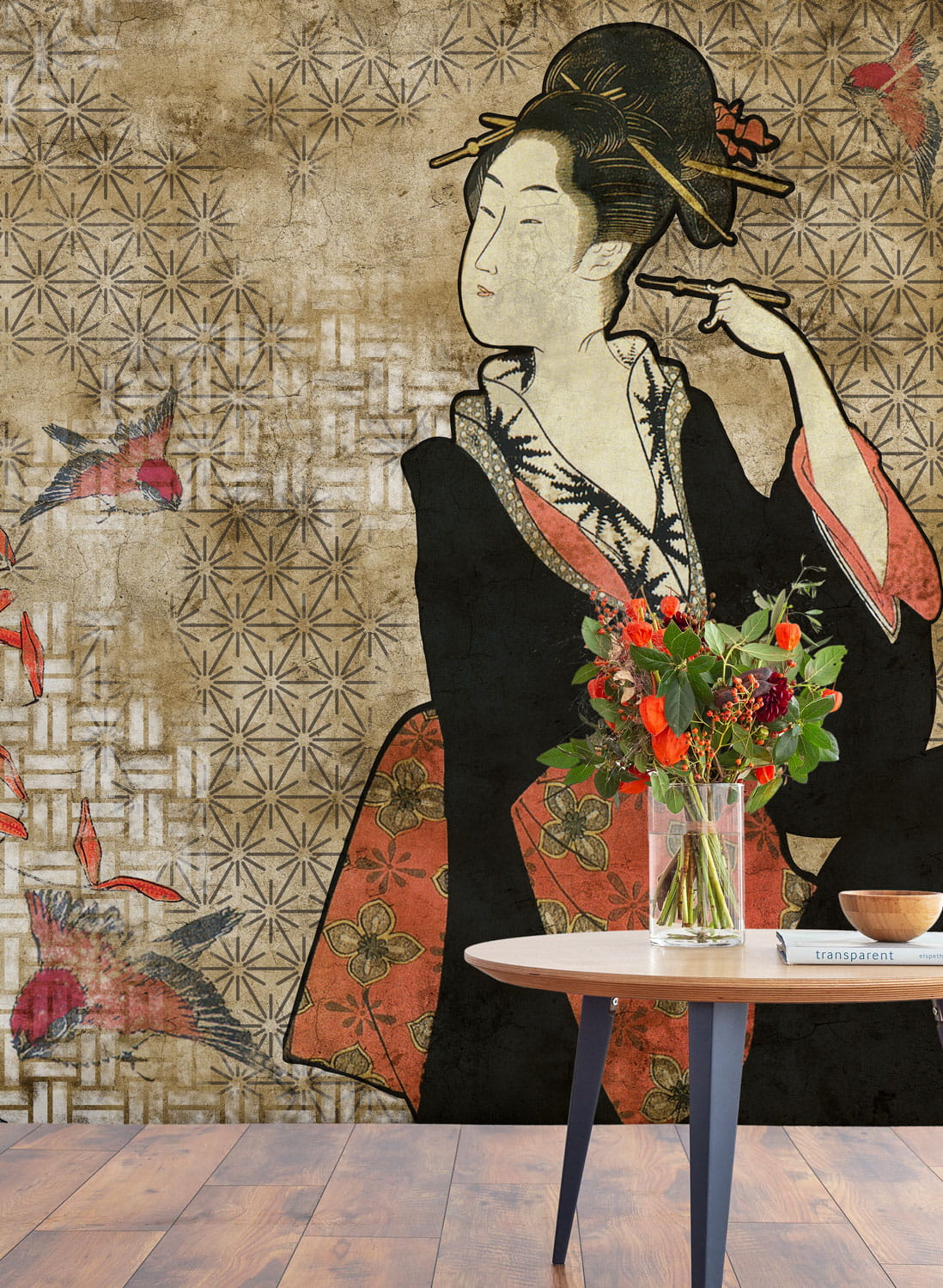 Wandbild Geisha Graffiti