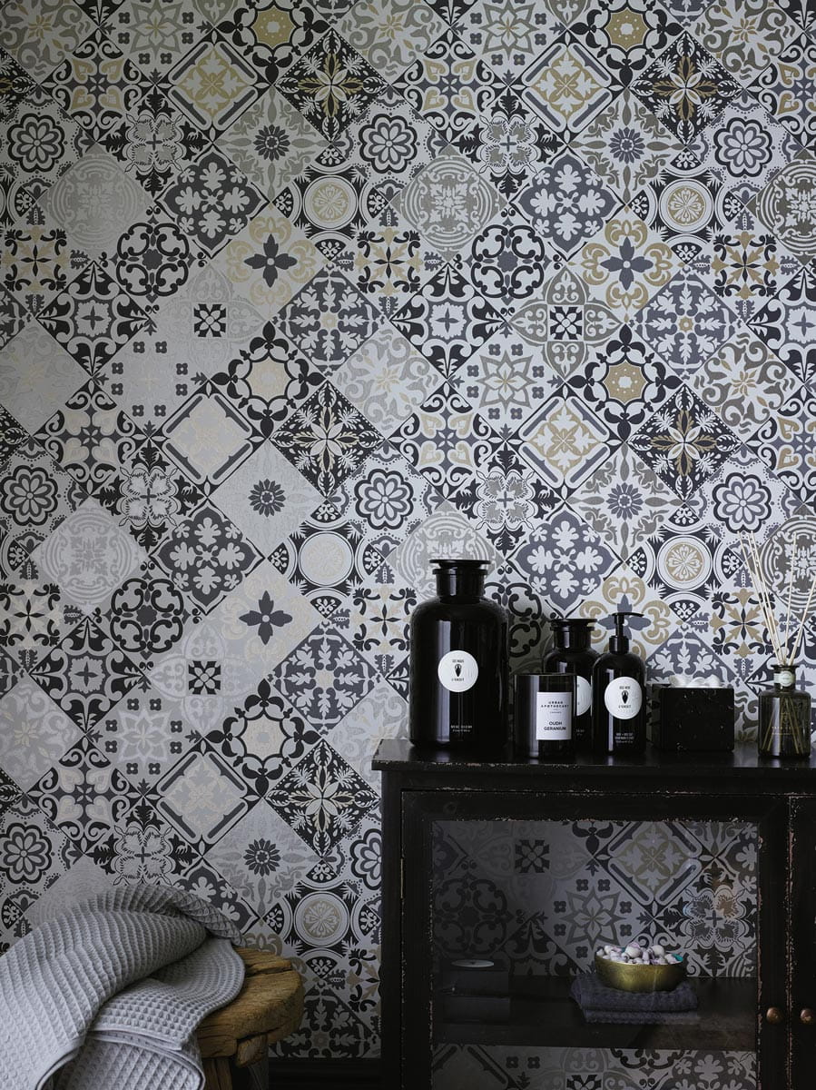 Papier peint Cervo - Black/ Gold/ Silver