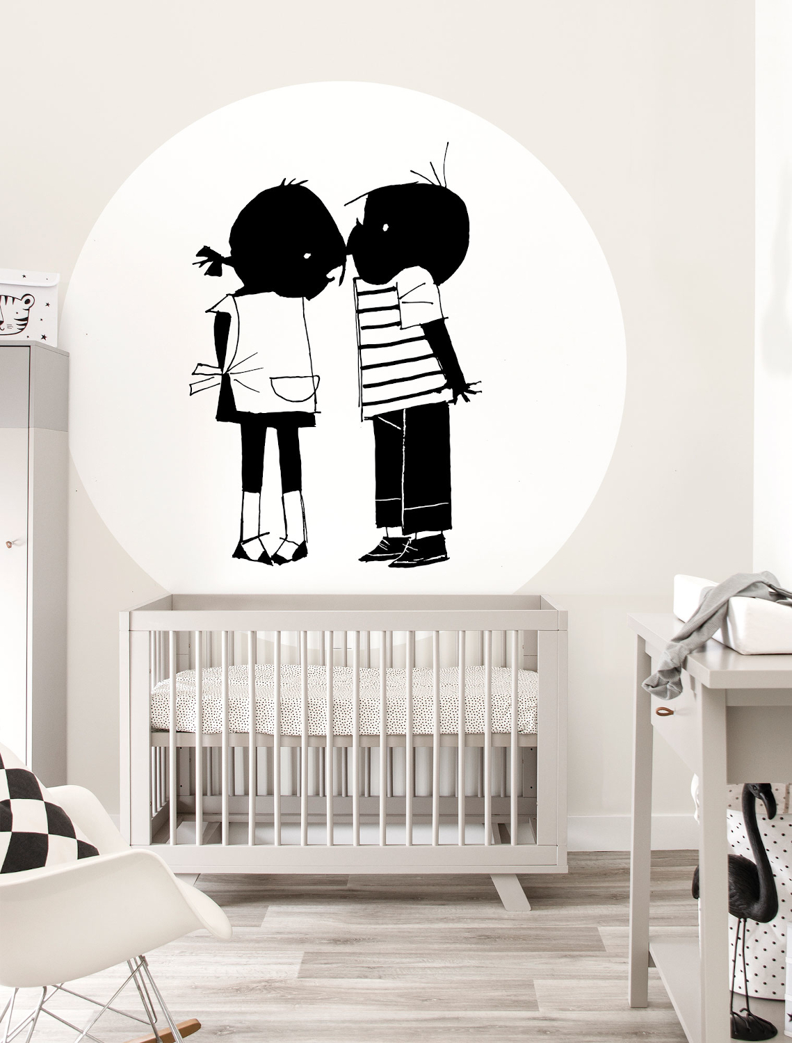 Wandbild Jip Jannecke Kiss Circle - Schwarzweiß -  Durchmesser 1,9m