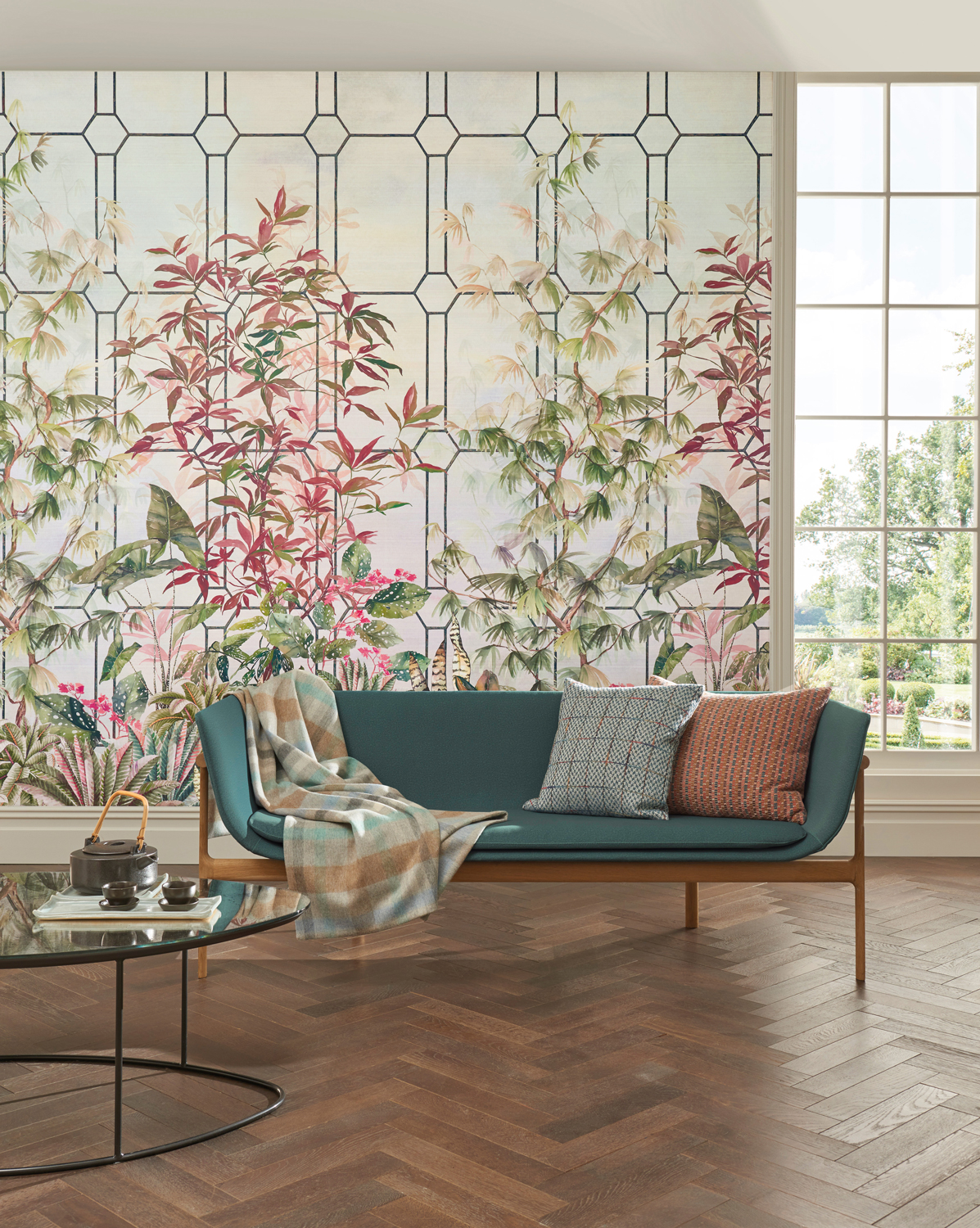 Wandbild Katsura - Olive/ Coral/ Charcoal