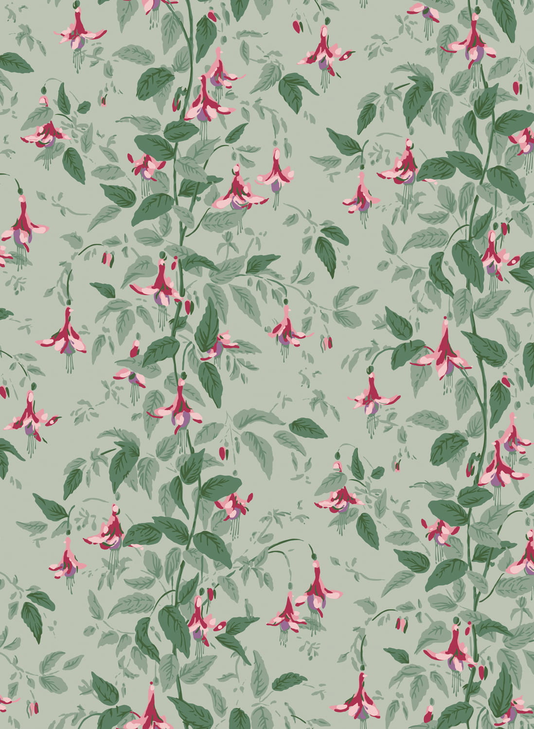 Tapete Fuchsia - Dusty Rose and Pale Sage on Soft Laurel