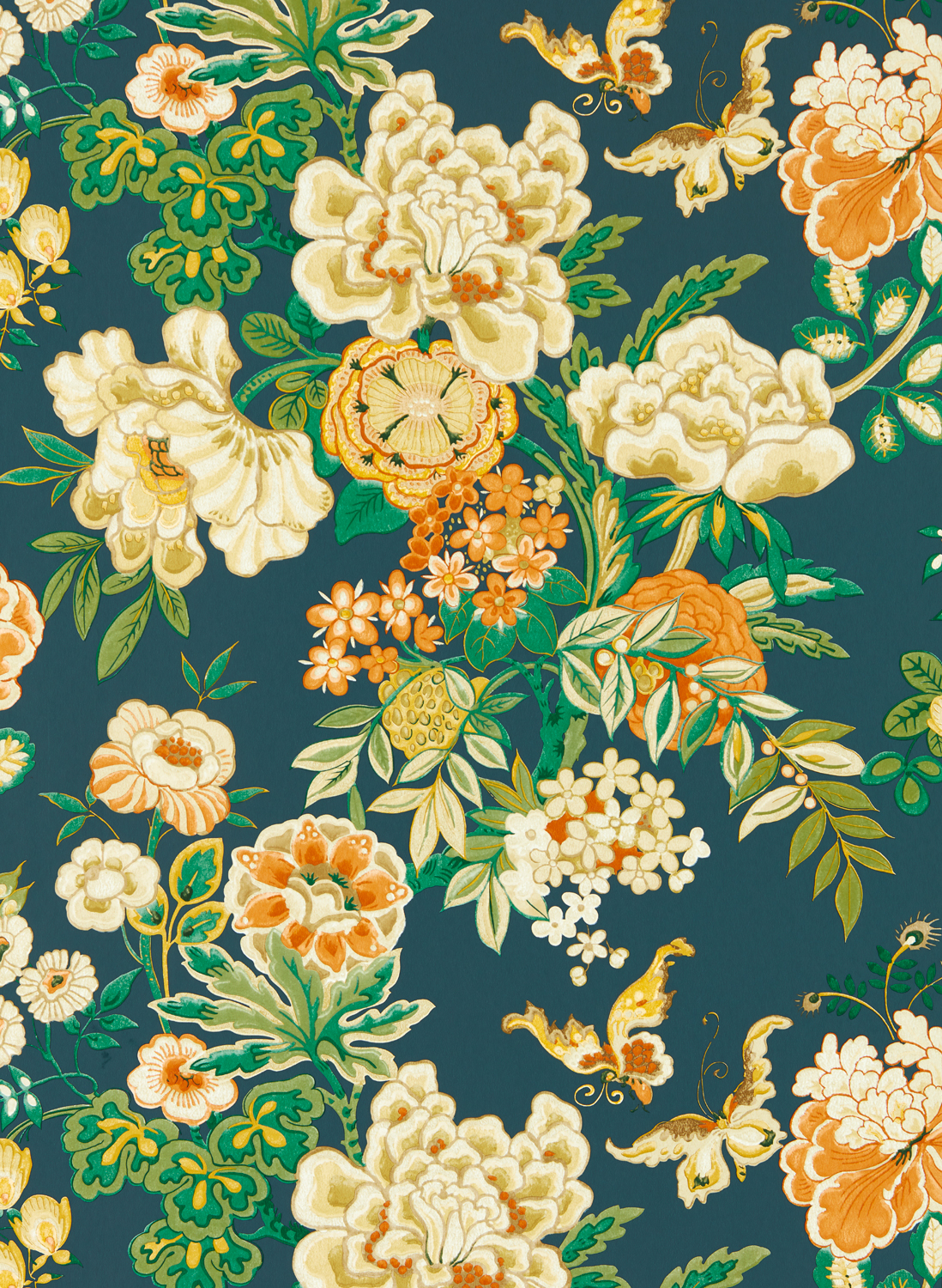 Tapete Emperor Peony - Midnight/ Apricot