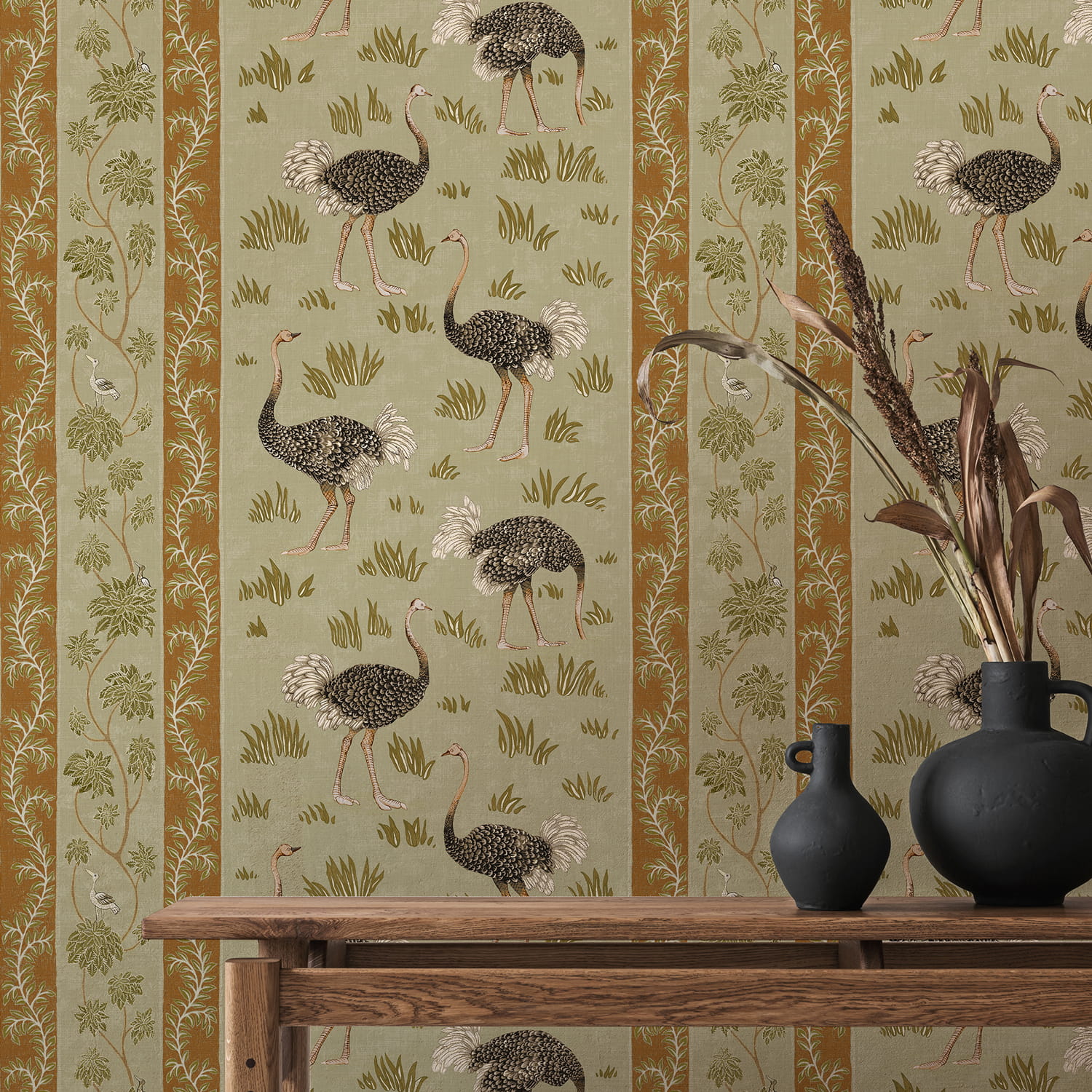 Tapete Ostrich Stripe - Olive and Orange