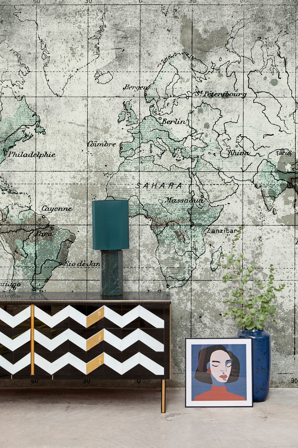 Wandbild Old Map - Blue