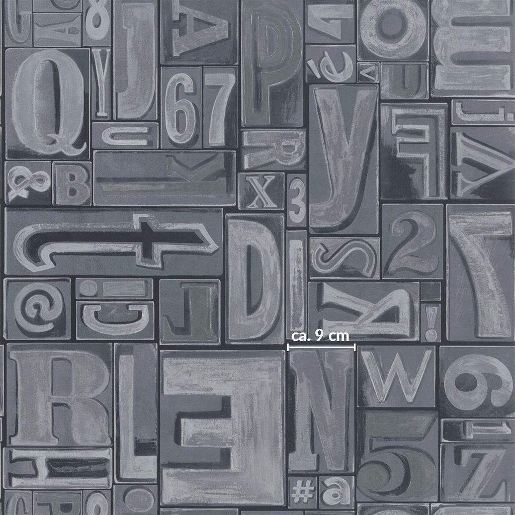 Tapete Copeley Letterpress - Zinc