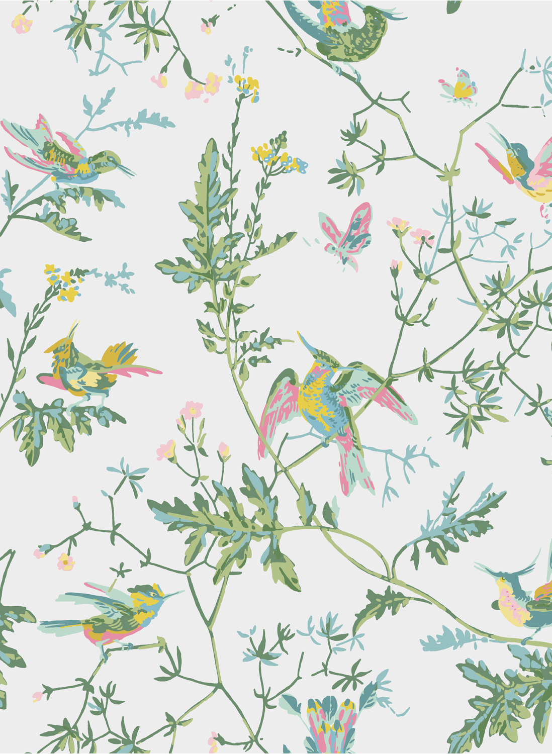 Tapete Hummingbirds - Green/ Pink