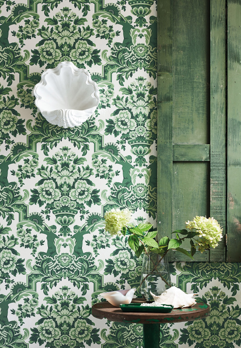 Tapete Lola - Forest Greens on White