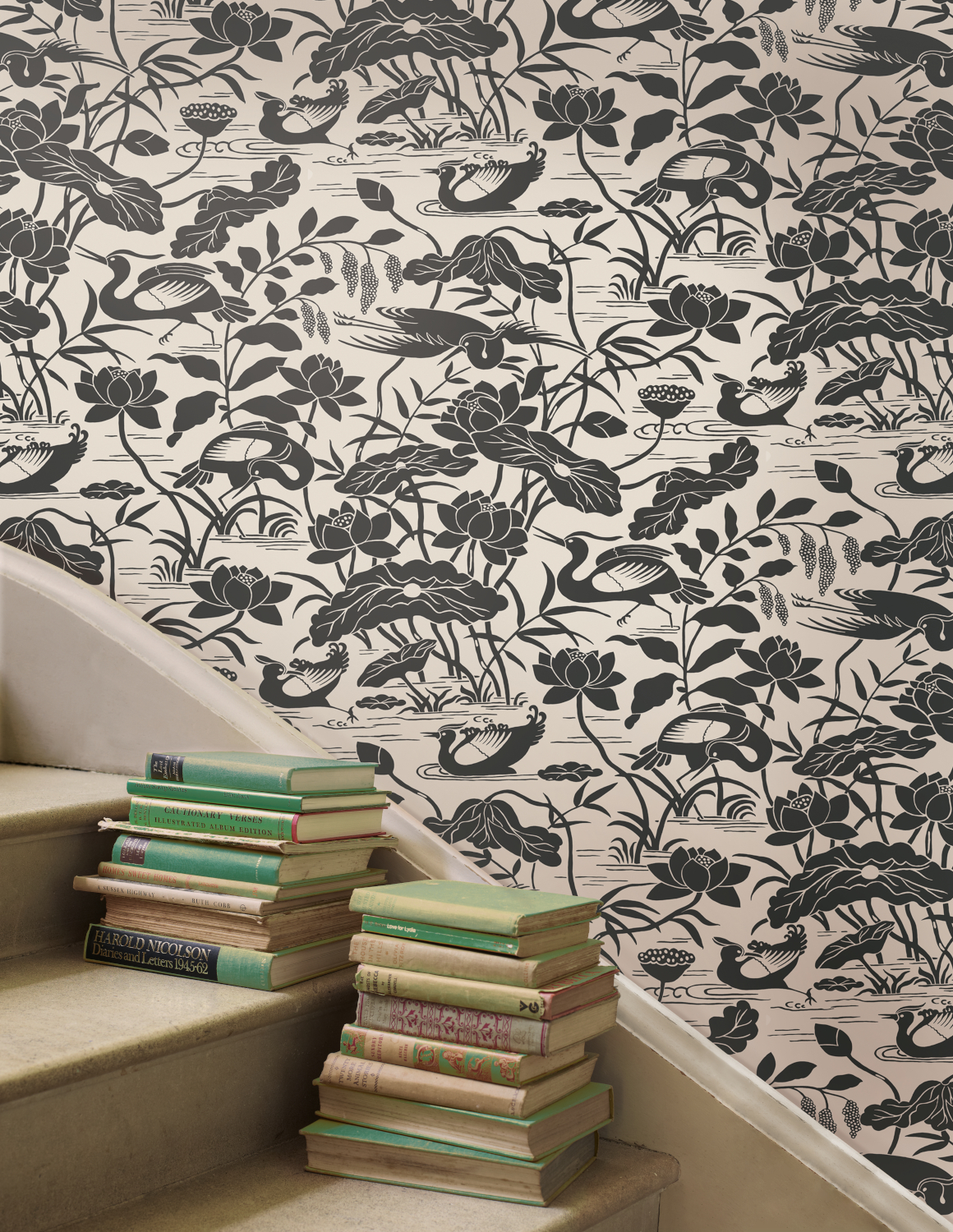 Tapete Heron & Lotus Flower - Black/ White