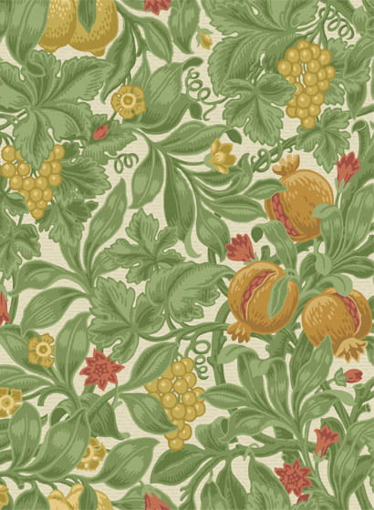 Tapete Vines of Pomona - Ochre & Olive Green on Cream