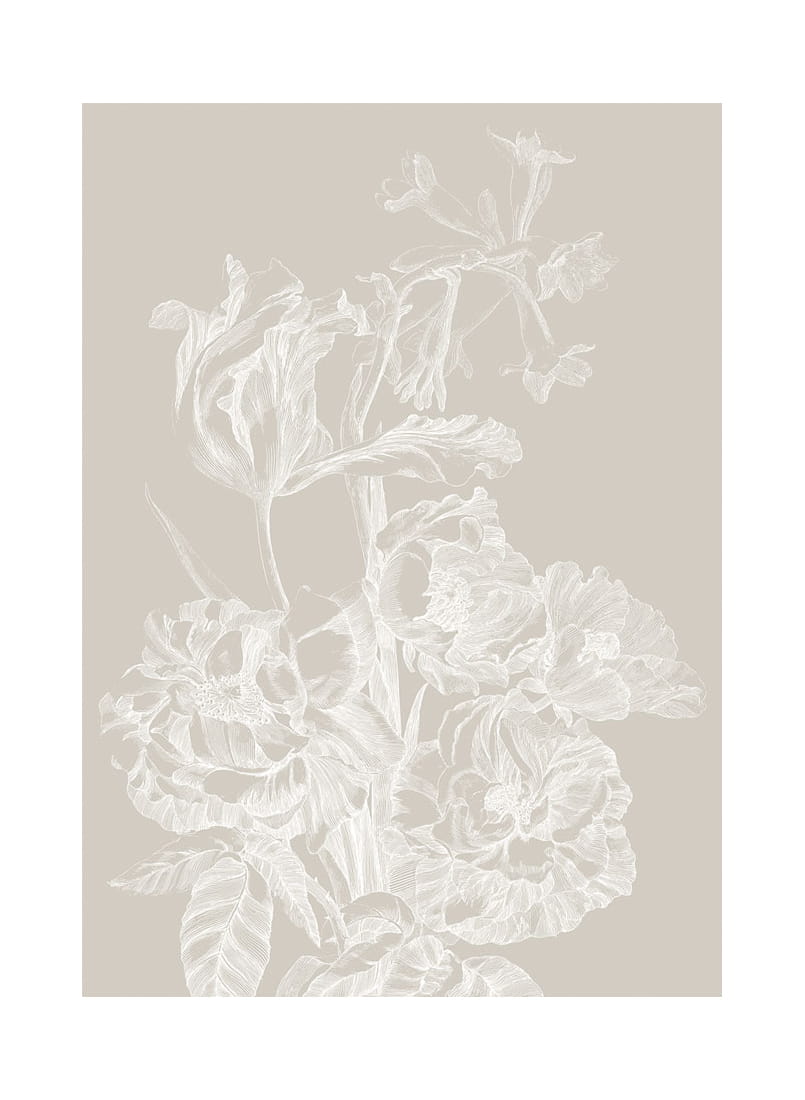 Wandbild Engraved Flowers Grey 1 - M - 2m
