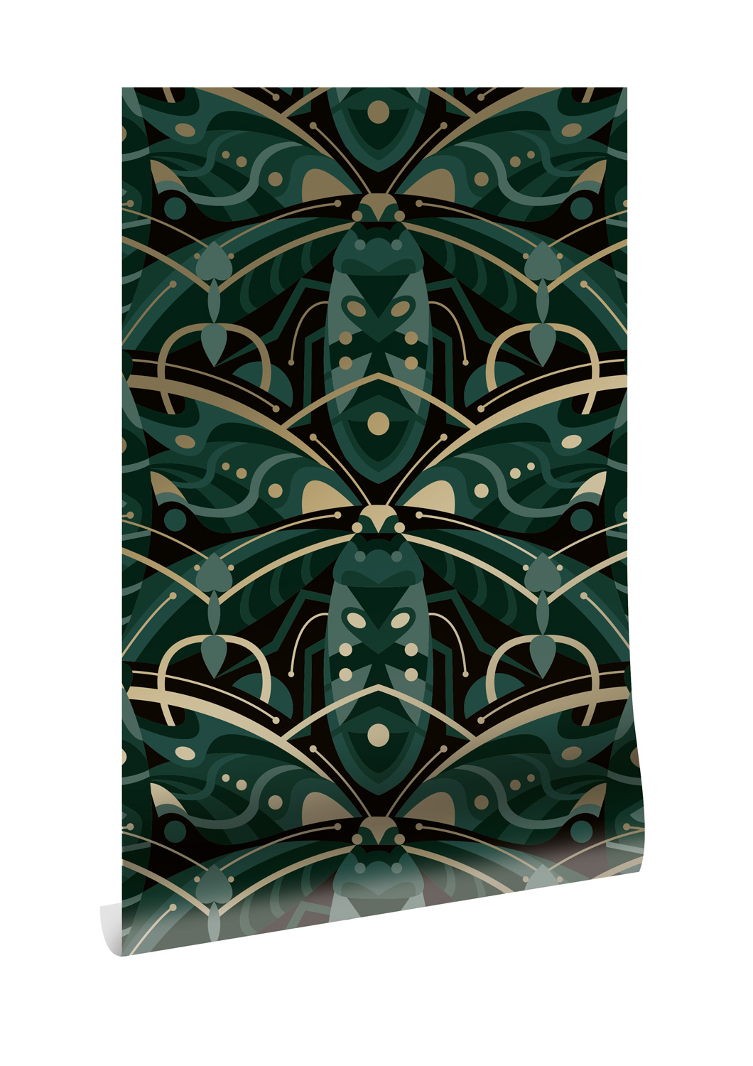 Tapete Art Deco Animaux Beetle Gold - green