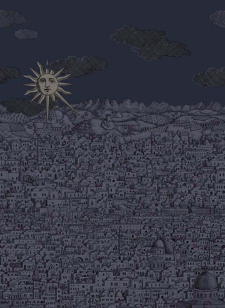 Tapete Vista Mediterranea - Midnight with Gilver Sun