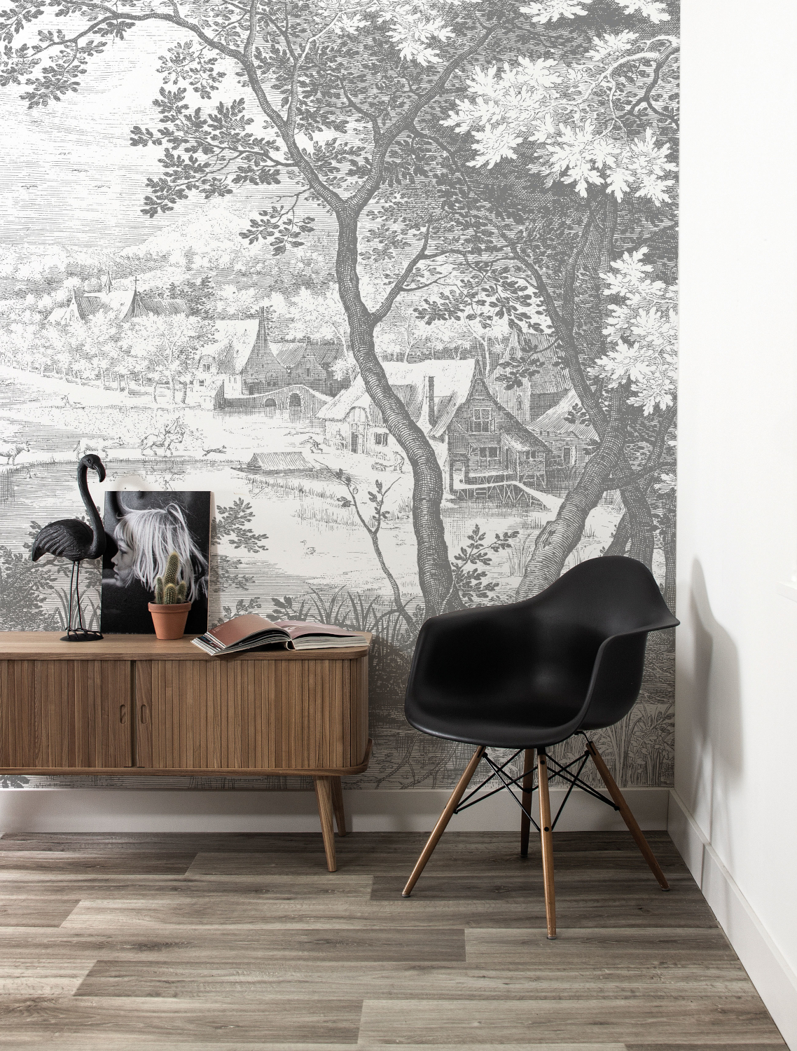 Wandbild Engraved Landscapes 7 - BW - 3.896m Breite